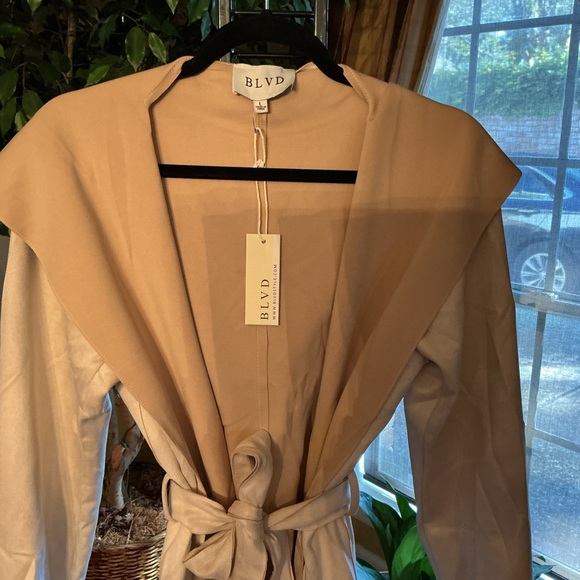 BLVD Tan and Cream Suede Trench Coat - Picture 3 of 6